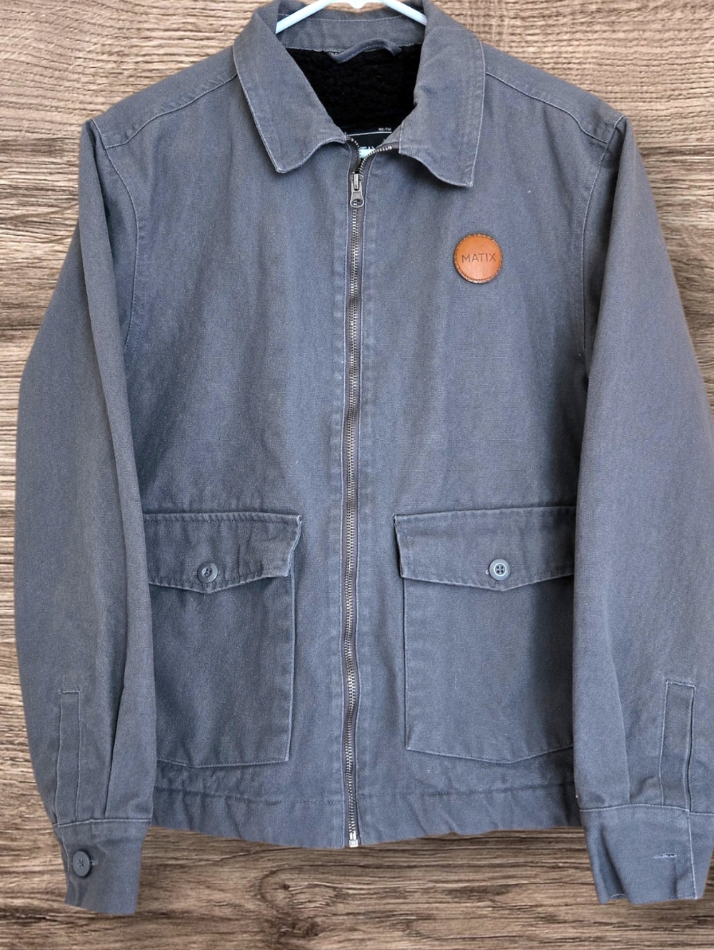 Matix Sherpa Lined Canvas Jacket Sz S Washed Gray Trucker Biker Workwear